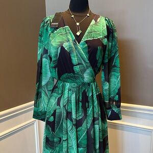 Gianfranco Ferre Studio tropical palm leaf print dress.